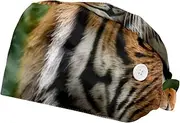 [CWAGFEQZ] 2-Pc Bouffant Nurse Hats,Scrub Cap Adjustable Scrub Hats with Sweatband,Tiger Face Portrait