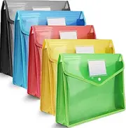 A4 Plastic Wallet Folders With Popper - Document Pockets With Button, Envelope Wallets Files for School Office Home - Pack of 5 - Red, Blue, Yellow, Green, Black