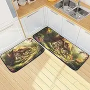 XYMZR Kitchen Mat Vintage House Garden for Floor, 2 Piece, Non Slip Washable Kitchen Rugs for Kitchen & Home Decor, Sink, Bathroom 19.7” x 27.6” + 19.7” + 47.2”