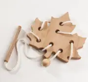 Wooden Lacing Maple Leaf Threading Toy