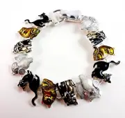 Cat Bracelet Magnetic 7 Inches Black White Gold Kitty Kitten Silver Feline