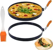 2 Pack 8 Inch Pancake Mold Omelette Ring for Griddle With Insulated Handle, Stainless Steel Nonstick Round Egg Cooker Rings With Oil Brush for Fried Egg Omelet Breakfast
