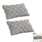 2pcs Throw Pillow Covers Plaid Textured Cushion Covers Broadside for Couch Living Room Home Decoration -Light gray