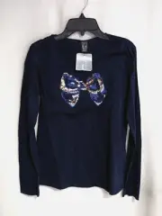 Zara (Kids) Girl's Sequins Bow Navy Log Sleeve Tee - Size 13-14 Years (164 cm)