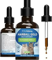 Pet Wellbeing Hairball Gold for Cats - Holistic Hairball and Digestive Care, Normal Elimination, Slippery Elm, MCT Oil, No Mineral Oil - Veterinarian-Formulated Herbal Supplement 2 oz (59 ml)