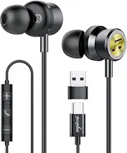 USB Type C Headphones for Laptop with Microphone, Magnetic Noise Canceling Headset Compatible for PC iPad Pro Samsung MacBook (Black1)