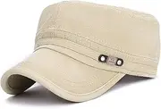 [Glamorstar] Unisex Cadet Army Cap Washed Cotton Twill Military Corps Hat Flat Top Cap