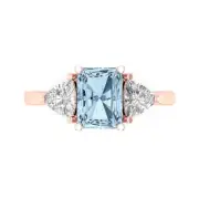 3 Emerald Trillion 3stone Natural Aquamarine Promise Wedding Ring 14k Rose gold