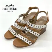 Hermes Romanza Leather Sandals Brown