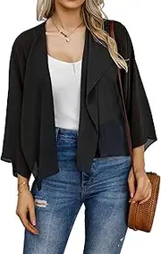[Gosunny] Summer Cardigans for Women Open Front Bolero Shrug Short Chiffon Jackets Casual Scarf, Black, XXL