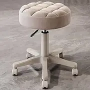 Rolling Stool with Mute Wheels, Round Swivel Height Adjustable PU Leather 33cm Wider Seat Stool Chair for Salon Home Office Massage Bar Dressing TableWhite,A1