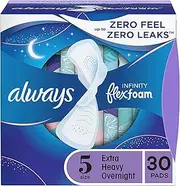 ALWAYS Infinity Feminine Pads for Women, Size 5 Extra Heavy Overnight, with Wings, unscented, 30 ct, 198.0 grams, 30.0 count