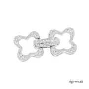 Sterling Silver CZ Flower Square 2 to 3 Strand Hook & Eye Push Clasp Set #99411