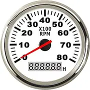 ZFGVGNMTYA 85mm Boat Tachometer 3000,4000,6000,8000 RPM Tachometer Car Marine Tacho Meter Gauge with Hourmeter 12V/24V toerenteller Car Tachometer(WS 8000 RPM)