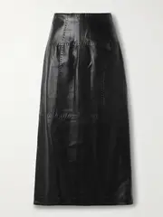 [Ulla Johnson] Ulla Johnson - Enid Paneled Leather Midi Skirt - Black - US2 US 2 Black