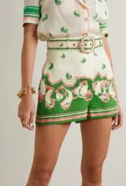 ZIMMERMANN High Tide Sailboat-print belted shorts In Green Size 0 AU 8 US 4