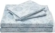 FreshCulture Floral Bed Sheets - Ultra Soft Queen Sheet Set - Brushed Microfiber Blue Floral Sheets - Deep Pockets up to 16" - Easy Care - Hotel Luxury 4 Piece Flower Printed Sheets Queen, Emilia