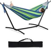 Adjustable Hammock Stand Portable Double Hammock with Space Saving Steel Stand 450 lbs Capacity, 2 Person Heavy Duty Standing Hammock for Camping Beach Patio Garden Yard Outdoor & Carrying Bag, Blue