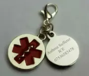 SOS Clip on Charm Engraved Medical Alert ID Asthma Men Women Life Saving Info