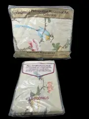 VTG NOS Springmaid Songbirds Double Fitted Sheet + Pillowcases Met.Museum of Art