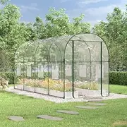 Large Walk in Greenhouse with Zippered Door and Roll-up Windows, Outdoor Green House, Greenhouse Tunnel, Gardening Plant Hot House with PVC Cover, 160 x 400 x 190 cm
