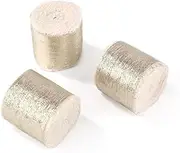 Shimmery Gold Silk Ribbon - 3 Rolls Chiffon Frayed Sparkling Glitter Fabric for Bridal Flower, Champagne