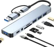 USB Hub of PC,USB C Hub 8 in 1 USB Extender with 4 USB Port 1 USBC USB 3.0 Hu...