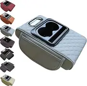 Integrated Pressurized Multifunctional Car Armrest Heightening Pad, with 2 Cup Holder, Phone Slot, Tissue Box, Side Pocket, Multifunctional Car Armrest Cushion, for Universal Cars (Gray)