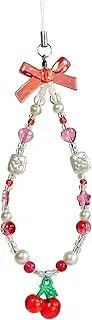 AYYSHULAN Red Cherry Phone Charm Strap Sweet Wrist Strap Cute Beaded Lanyard String Case Aesthetic Accessories for Women Girls, Acrylic, Artificial Pearl, Nylon, No Gemstone