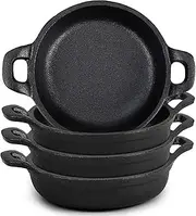 Ziliny Mini Cast Iron Skillets 5 x 5 x 1.3 Inch Cast Iron Pan Small Ramekin Set Black Casserole Dish Cookware Oven Safe Mini Skillets for Kitchen Indoor Outdoor Picnic (4 Pack)
