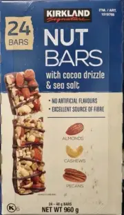 Kirkland Signature Nut Bars with Cocoa Drizzle & Sea Salt 24 x 40G