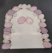 Spring Easter Table Runner 13" X 36" Embroidered Eggs & Chicks Pink Purple White