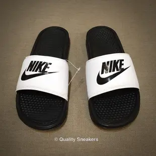 Quality Sneakers - Nike Benassi Swoosh 拖鞋 白黑 字體 343880 100