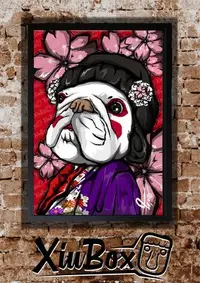 在飛比找Yahoo!奇摩拍賣優惠-法鬥 鬥牛犬 狗 藝妓 居家 拼圖 畫框 裝飾 藝術 插畫 