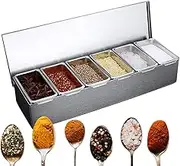 Stainless Steel Condiment Containers - Stainless Steel Condiment Dispenser | 6-Grid Airtight Organizer With Lid For Salt Sugar Pepper Snacks Tea Coffee