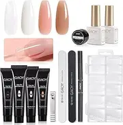 GAOY Poly Nail Extension Gel Kit of 4 Colors with Top Coat Base Dual Forms and Tools Enhancement All-in-One Builder French Manicure 12 Piece Set