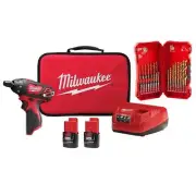 Milwaukee Screwdriver Kit 1/2" Cordless 12V w/ Titanium Drill Bit Set (23-Piece)
