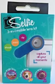 Selfie~Blue~3-in-1 Mobile Lens Kit~Most Smart Phones & Tablets~New Sealed Box