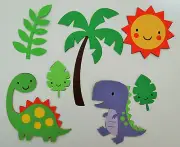 Cute Animals Dinosaurs Dino Palm Tree Sun Paper Die Cut Scrapbook Embellishment