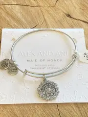 Alex and Ani~Bridal "MAID OF HONOR" Charm Bangle Silver Bracelet w/Card NWT