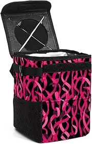 Car Trash Can with Lid,Bag Hanging Storage Pockets Leak-Proof,Portable Garbage Bin,Breast Cancer Ribbon Pink