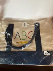 NWT Blue white Canvas School Tote Bag ABC. perfect teacher gift. by Mud Pie