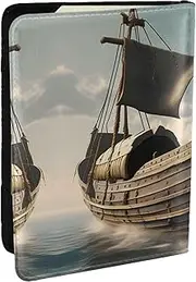 [GaxfjRu] Old Viking Boat Print Leather Passport Holder Covers Case, Waterproof Travel Wallet Passport Holder for Women Men, Black, One Size