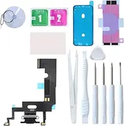 LOZOP for iPhone XR Charging Port Replacement, Dock Connector & Microphone Assembly with Repair Tools for iPhone XR 6.1 Inch All Carriers (Black)