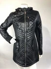 Womens Michael Kors Puffer Jacket Bubble Moto Coat 3/4 Black Hooded
