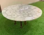 White Agate Round Coffee Table Top, Agate Center Table Top, Home Decors 30"x30"