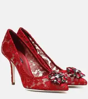 [Dolce & Gabbana] Dolce & Gabbana Bellucci embellished lace pumps AU 4 red