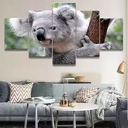 [LZRNWP] Large 5 Panels Prints Wall Art Contemporary Canvas Artwork Modern animal koala pictures Paintings Oil Canvas Wall Decor for Living Room Bedroom (80"x40")