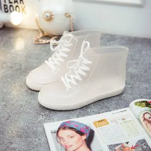果凍透明防滑時尚防雨鞋雨靴防水鞋膠鞋套鞋女短筒成人韓國可愛