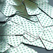 Rectangle Sequin 1.5" Green Polka Dot on Silver Metallic